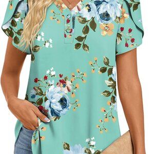 Womens Blouse 2025 Summer Short Sleeve V Neck Buttons Chiffon Tops M-3XL